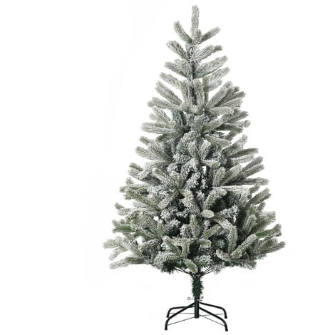 HOMCOM Árbol de Navidad Nevado Artificial 150 cm con 521 Ramas PVC y PE Base Plegable y Soporte de Metal Decoración Navideña para Interiores Ø90x150 cm