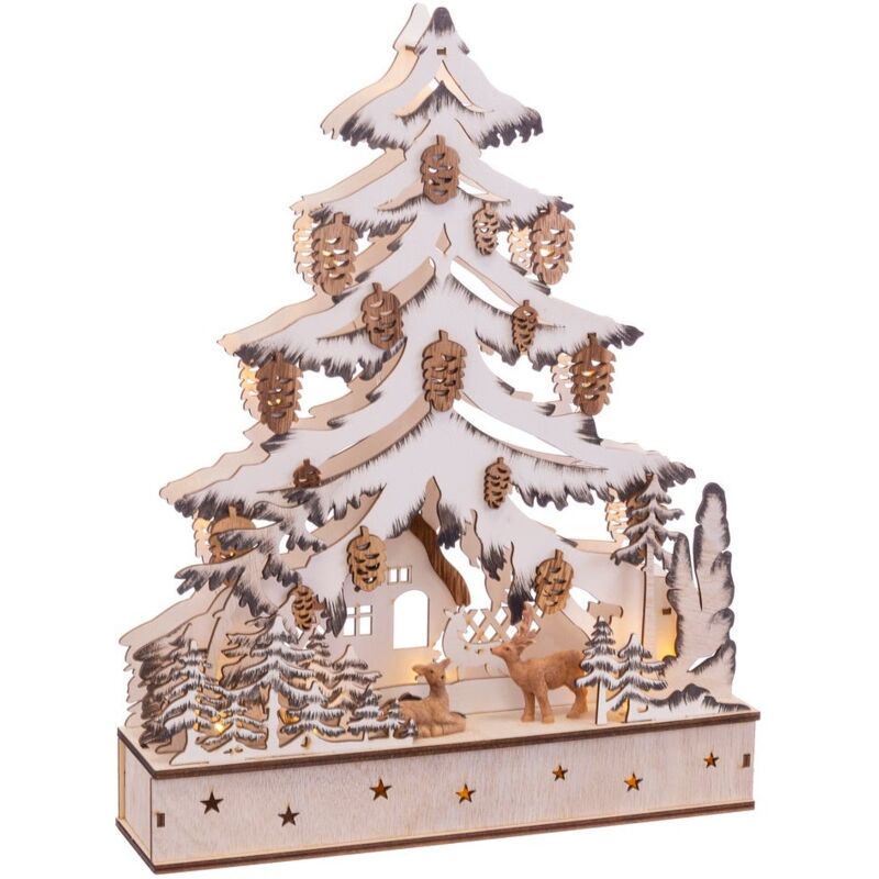 

Árbol de Navidad paisaje con 11 luces blanco de madera de 30x7x38 cm