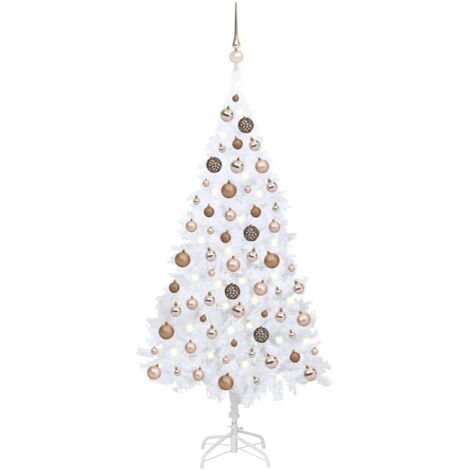 Árbol de Navidad preiluminado con luces y bolas blanco 120 cm vidaXL
