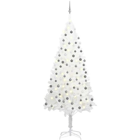Árbol de Navidad preiluminado con luces y bolas blanco 240 cm vidaXL
