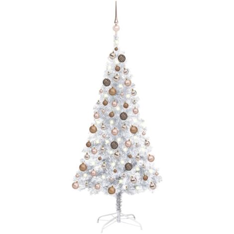 Árbol de Navidad preiluminado con luces y bolas plateado 120 cm vidaXL
