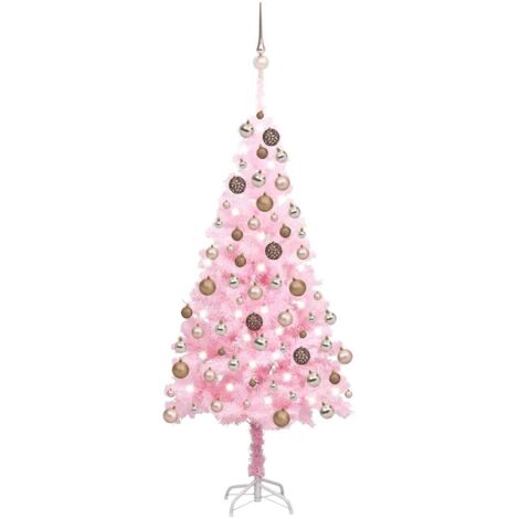 Árbol de Navidad preiluminado con luces y bolas rosa 180 cm