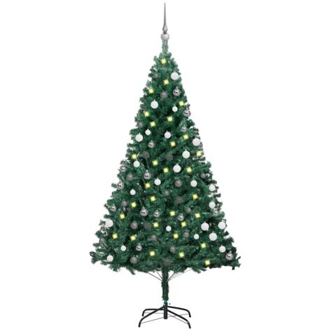 Árbol de Navidad preiluminado con luces y bolas verde 150 cm vidaXL