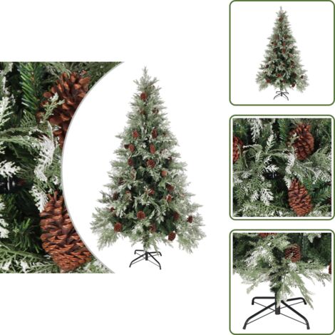 Árbol de Navidad PVC - vidaXL Árbol de Navidad con piñas verde y blanco PVC y PE 195 cm - Árbol de Navidad con bisagras
