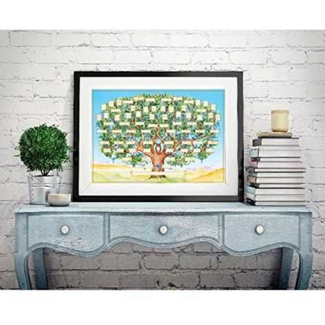 Árbol genealógico en lienzo, 6 generaciones, diagrama genealógico personalizable, decoración de pared enmarcada, regalo familiar para hacer tú mismo, lienzo de 60 x 40 cm.