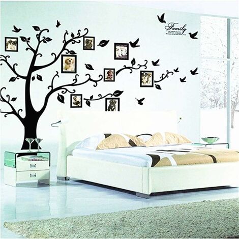 Árbol genealógico grande para decoración de pared, marcos de fotos extraíbles, calcomanía de pared de árbol, pegatinas de vinilo para pared de árbol para sala de estar, decoración del hogar (árbol neg