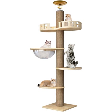 Árbol grande de madera para gatos, SDLOGAL, torre de juegos de 265 cm, con 5 plataformas y cesta, juguete para gatos, para gatos y gatitos