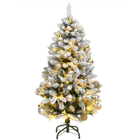 Árbol Navidad artificial con bisagras 150 LED y bolas 120 cm