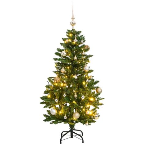 Árbol Navidad artificial con bisagras 150 LED y bolas 120 cm vidaXL