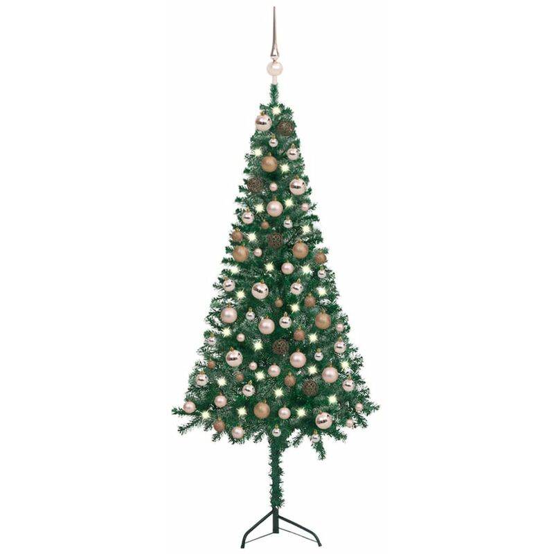 

arbol Navidad artificial de esquina LED y bolas PVC verde 120cm