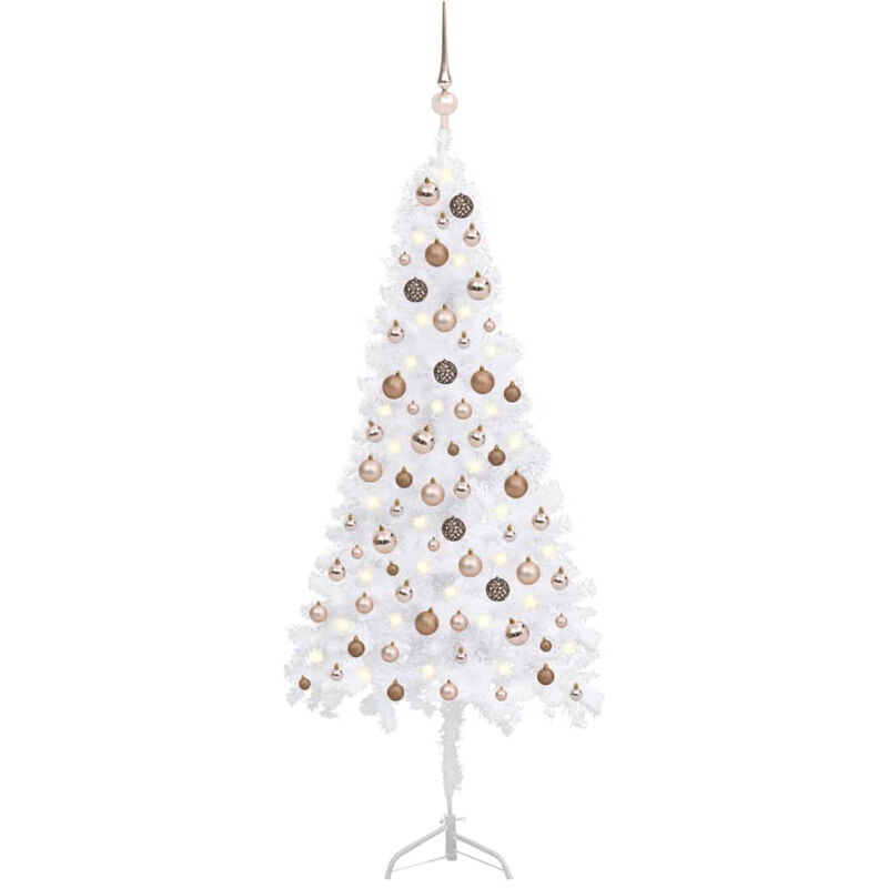 

arbol Navidad artificial esquina LED y bolas PVC blanco 150 cm