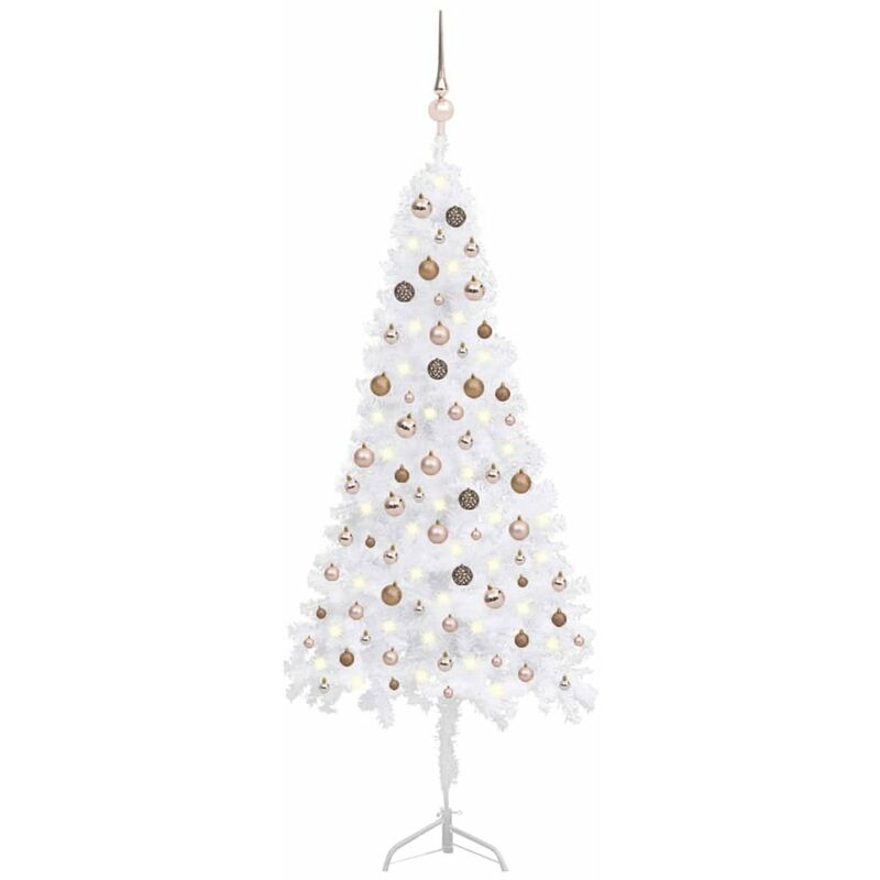 

arbol Navidad artificial esquina LED y bolas PVC blanco 210 cm