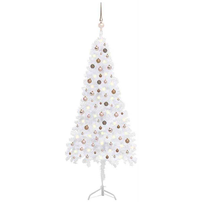 

arbol Navidad artificial esquina LED y bolas PVC blanco 240 cm