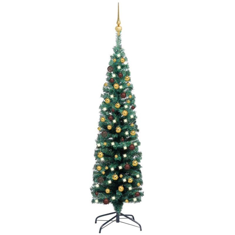 

Happyshopping - arbol Navidad artificial estrecho con LED y bolas verde 120 cm