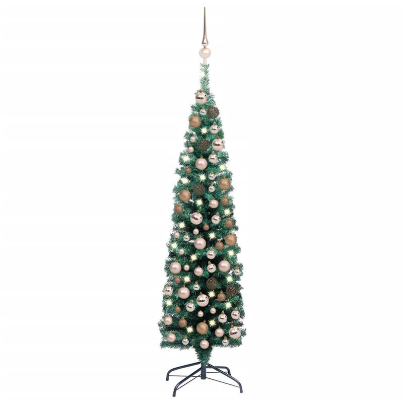 

Happyshopping - arbol Navidad artificial estrecho con LED y bolas verde 120 cm