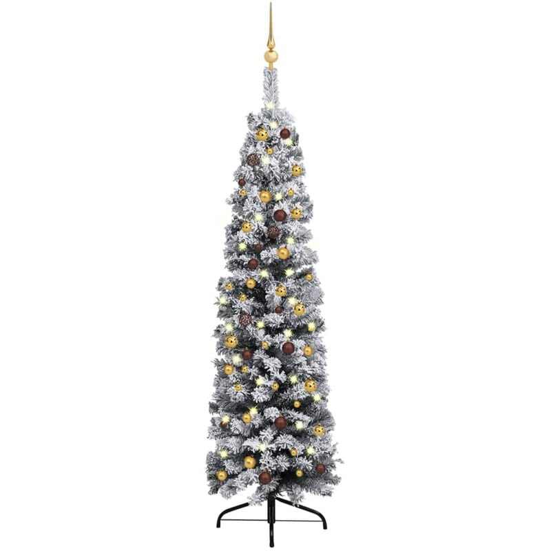 

arbol Navidad artificial estrecho con LED y bolas verde 180 cm