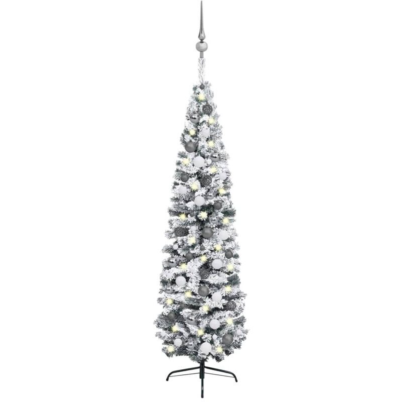 

arbol Navidad artificial estrecho con LED y bolas verde 180 cm