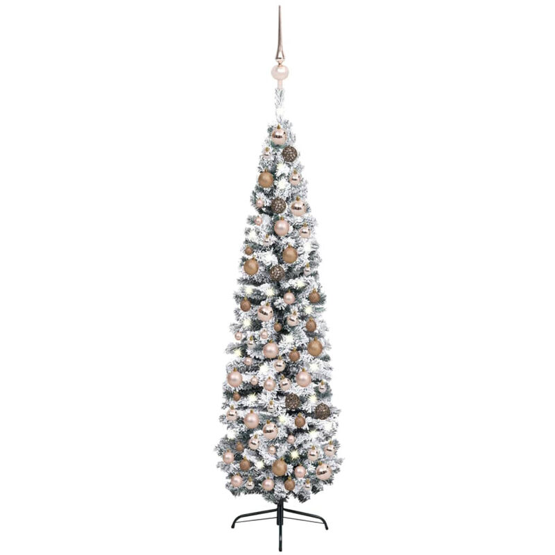 

arbol Navidad artificial estrecho con LED y bolas verde 180 cm