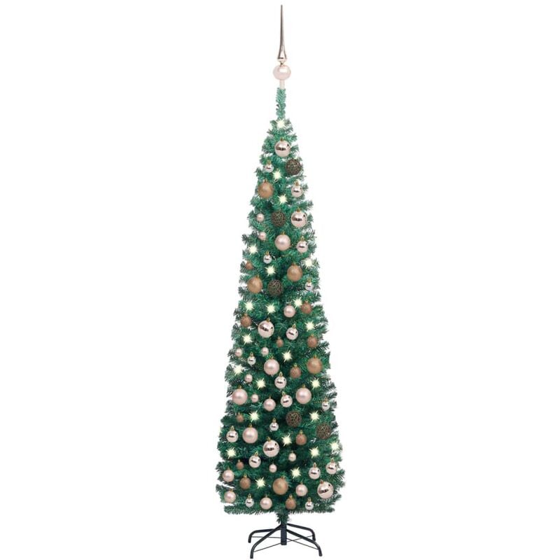 

Árbol Navidad artificial estrecho con LED y bolas verde 180 cm