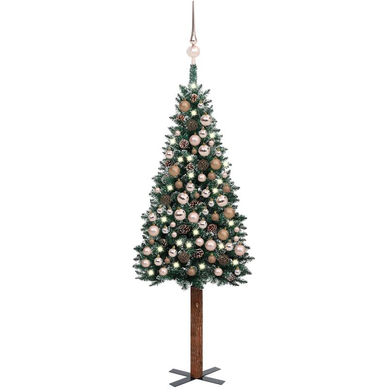 

Árbol Navidad artificial estrecho con LED y bolas verde 180 cm