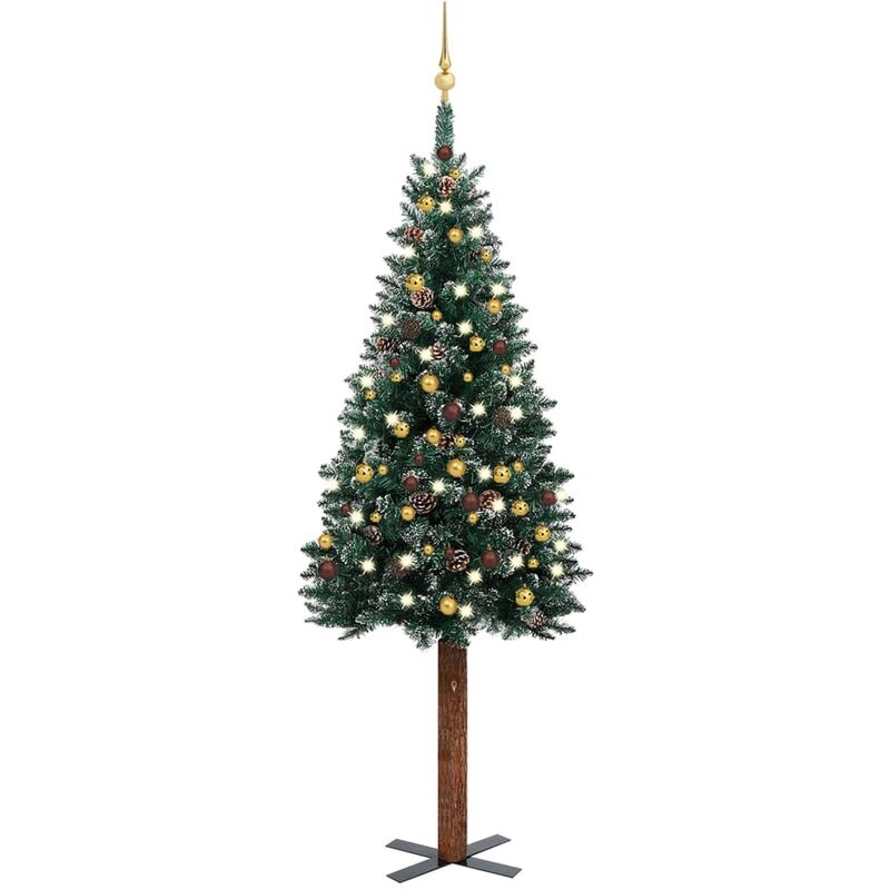 

Árbol Navidad artificial estrecho con LED y bolas verde 210 cm