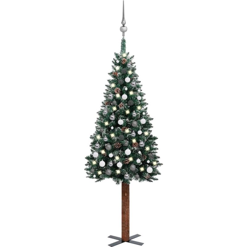 

Árbol Navidad artificial estrecho con LED y bolas verde 210 cm