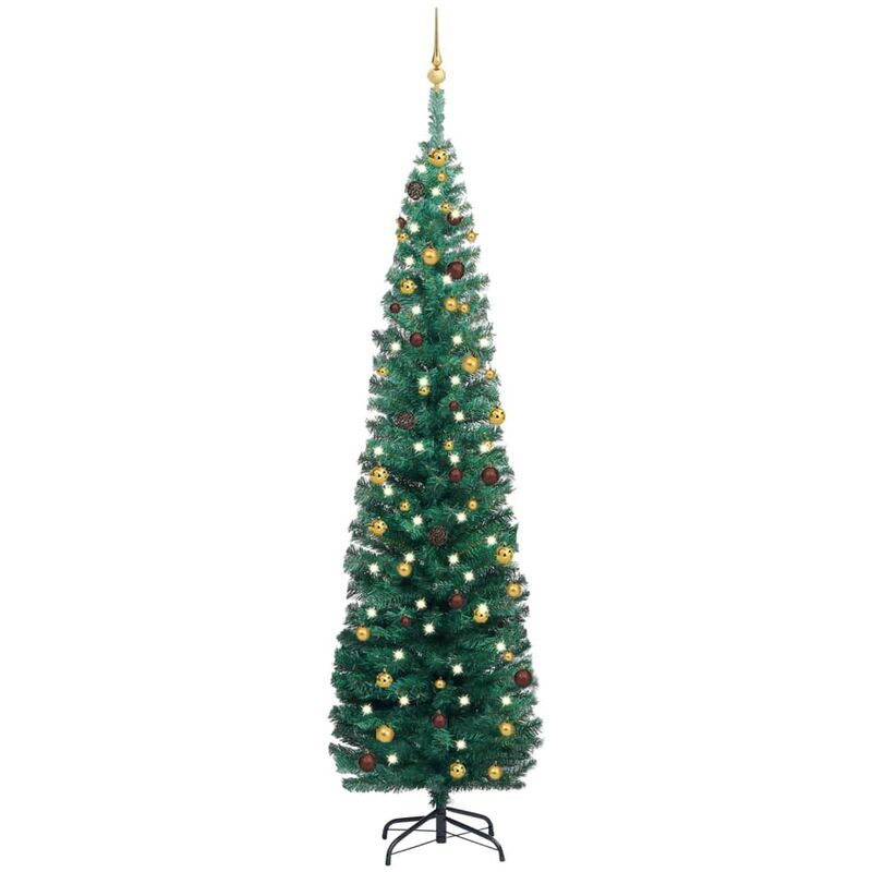 

Árbol Navidad artificial estrecho con LED y bolas verde 240 cm