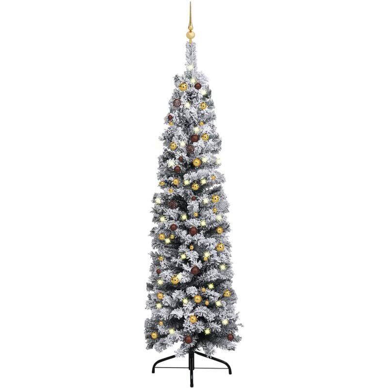 

Árbol Navidad artificial estrecho con LED y bolas verde 240 cm