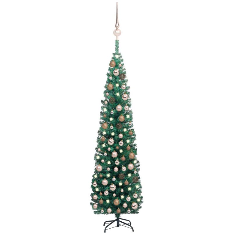 

Árbol Navidad artificial estrecho con LED y bolas verde 240 cm