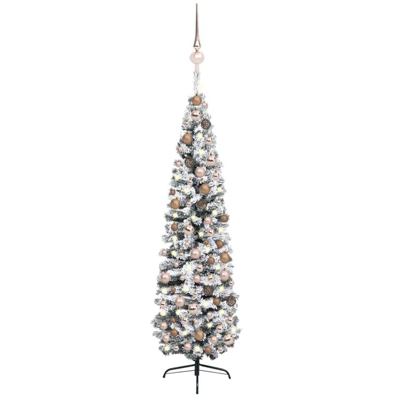 

Árbol Navidad artificial estrecho con LED y bolas verde 240 cm