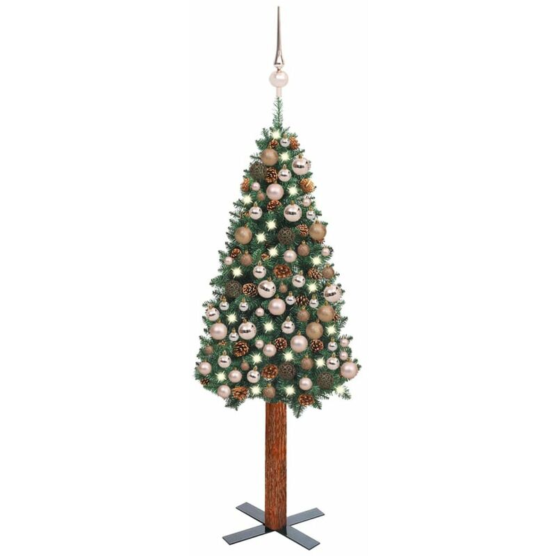 

Happyshopping - arbol Navidad artificial estrecho LED y bolas PVC verde 150 cm