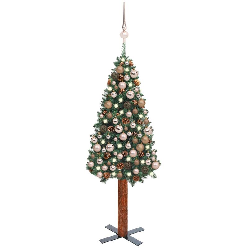 

Árbol Navidad artificial estrecho LED y bolas PVC verde 150 cm