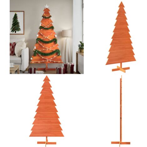 Árbol Navidad de adorno madera maciza pino marrón cera 180 cm - Decoración Navideña - Árbol de madera