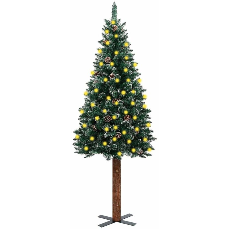 

Happyshopping - arbol Navidad estrecho LED madera real con nieve verde 150 cm