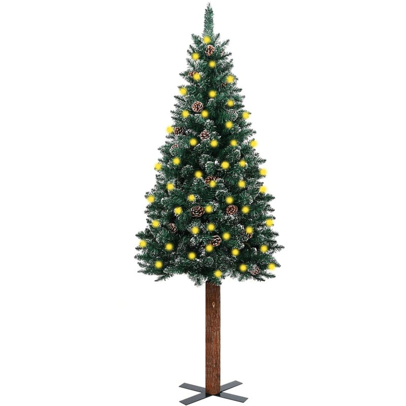

Happyshopping - arbol Navidad estrecho LED madera real con nieve verde 210 cm