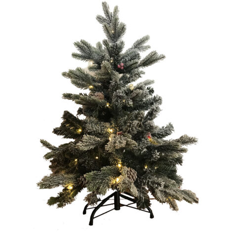 Árbol Navidad Led Nevado con Piñas y Bolitas Rojas 90cm