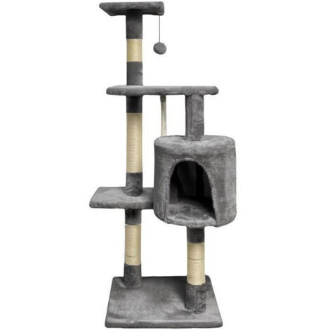 Árbol para gatos - 40 x 40 x 110 cm - PALOMA - Gris oscuro - 3 plataformas, 1 cuerda, 1 escondite, poste rascador