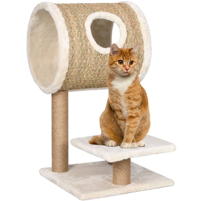 

vidaXL Árbol para gatos con túnel y poste rascador hierba marina 69 cm - Beige