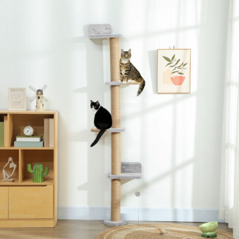 Árbol para Gatos de Pared de 5 Niveles Rascador para Gatos Estrecho con Bola y Rascadores 48x21x180 cm Gris Claro