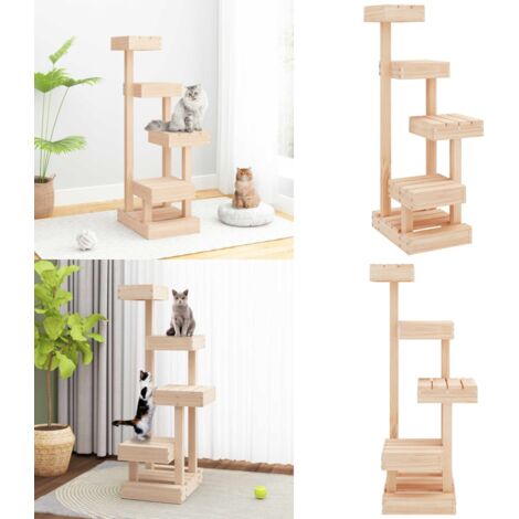 Árbol para gatos madera maciza de pino 45,5x49x103 cm - Madera maciza - Pino