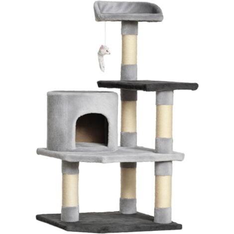 PAWHUT Árbol para gatos rascador grande 48x48x100 cm torre para gatos con plataformas casetas ratón de juego postes para rascar y cubierto de felpa