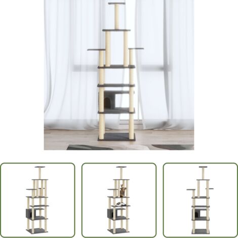 Árbol para gatos -  Rascador para gatos con postes de sisal gris oscuro 183 cm