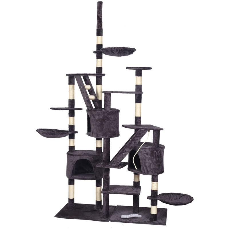 

Árbol rascador para gatos 230-260cm gris, tensor de techo, casitas hamacas escaleras peluche sisal