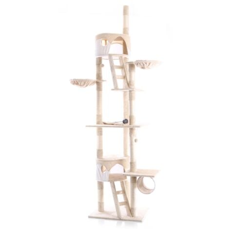 Árbol rascador para gatos 240-260cm XXL Beis/blanco Altura hasta techo Mascotas Animales de compañía