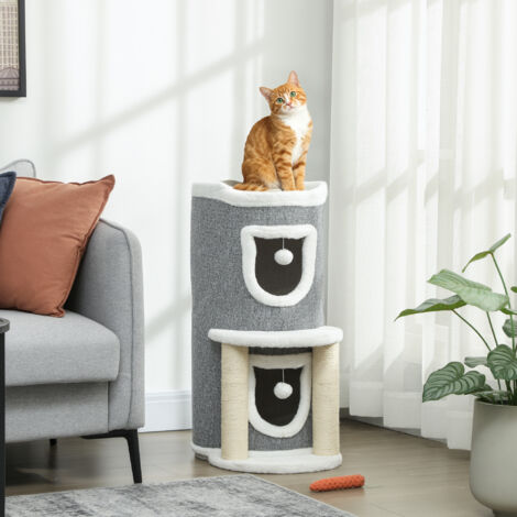 Árbol Rascador para Gatos Árbol para Gatos 76 cm con Cama 2 Cuevas Postes de Sisal Alfombra Bolas para Jugar Gris