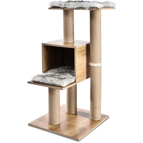 main image of "Arbol rascador para gatos con nido y plataforma, arbol de actividades con poste rascador para gatos, poste de sisal, rascador para gatos, casa para gatos, juguete de gatos, centro de actividad, altura 99cm"