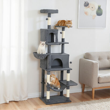 Árbol Rascador para Gatos con Plataforma Torre Escalador para Gatos con Cama Cuevas Postes de Sisal 60x48x202 cm Gris