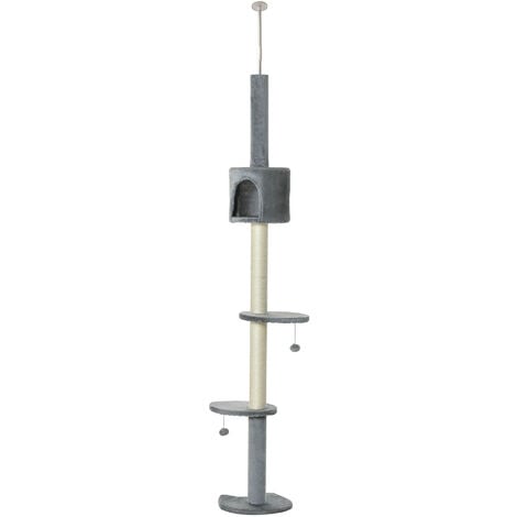 Árbol Rascador para Gatos Grande Altura 217 cm con Plataformas Cueva Postes de Sisal Bola de Juego Gris Claro