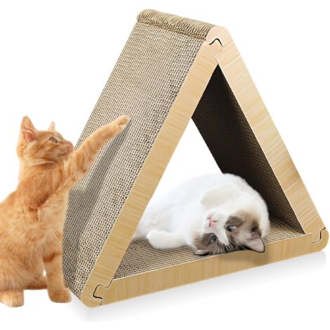 Árbol rascador triangular para gatos: 3 postes rascadores – Árbol rascador de doble cara – Requiere montaje – Para el cuidado de las patas – Mueble rascador duradero