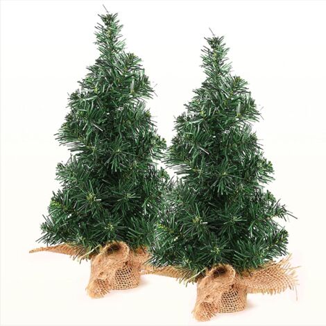 Árboles de Navidad Pequeños de 30 cm con Base de Bolsa de Yute. Árbol artificial para Navidad, ideal como decoración para fiestas o pequeñas oficinas.